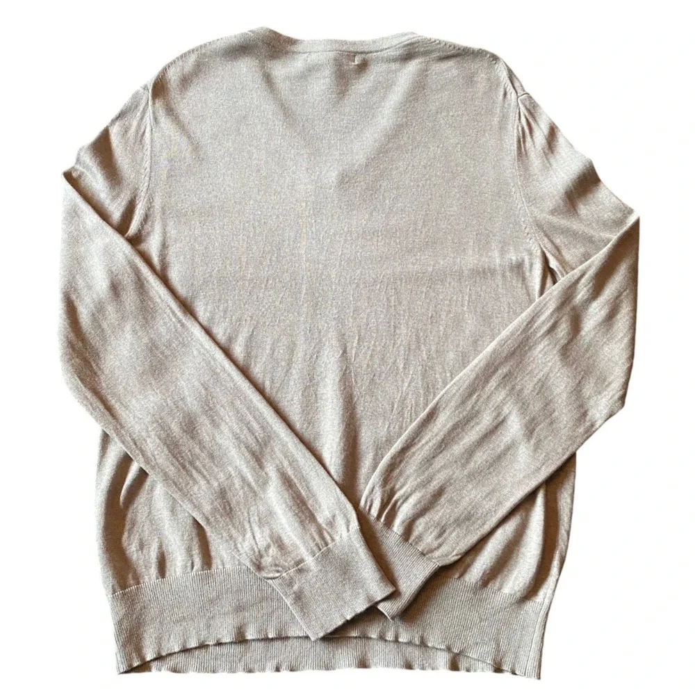 BANANA REPUBLIC Luxury Blend Silk Cashmere‎ V Neck Sweater SZ L Beige Tan Casual